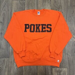 Vintage 90s Y2K Russell Athletic Pokes Pullover Sweatshirt Orange XL